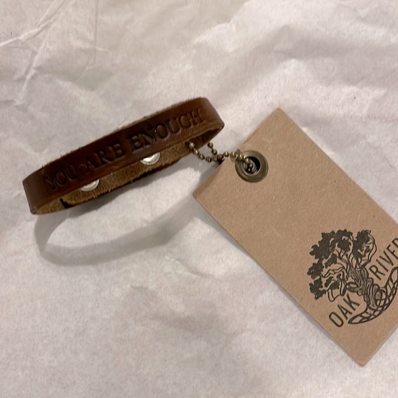 Oak River Genuine Leather “You Are Enough” Leather adjustable bracelet unisex - Picture 8 of 11